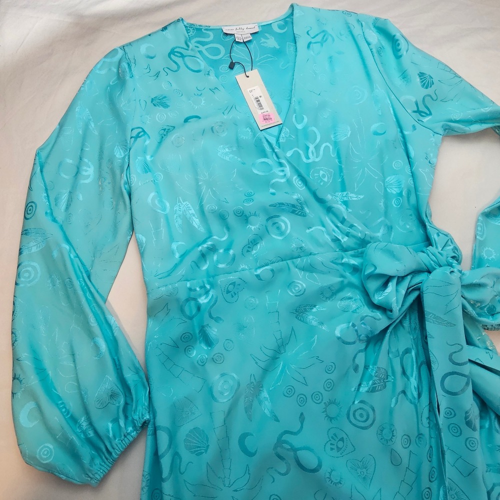 Never Fully Dressed Size 14 V-Neck Wrap Aqua Tropical Shimmer Pattern NWT 1354